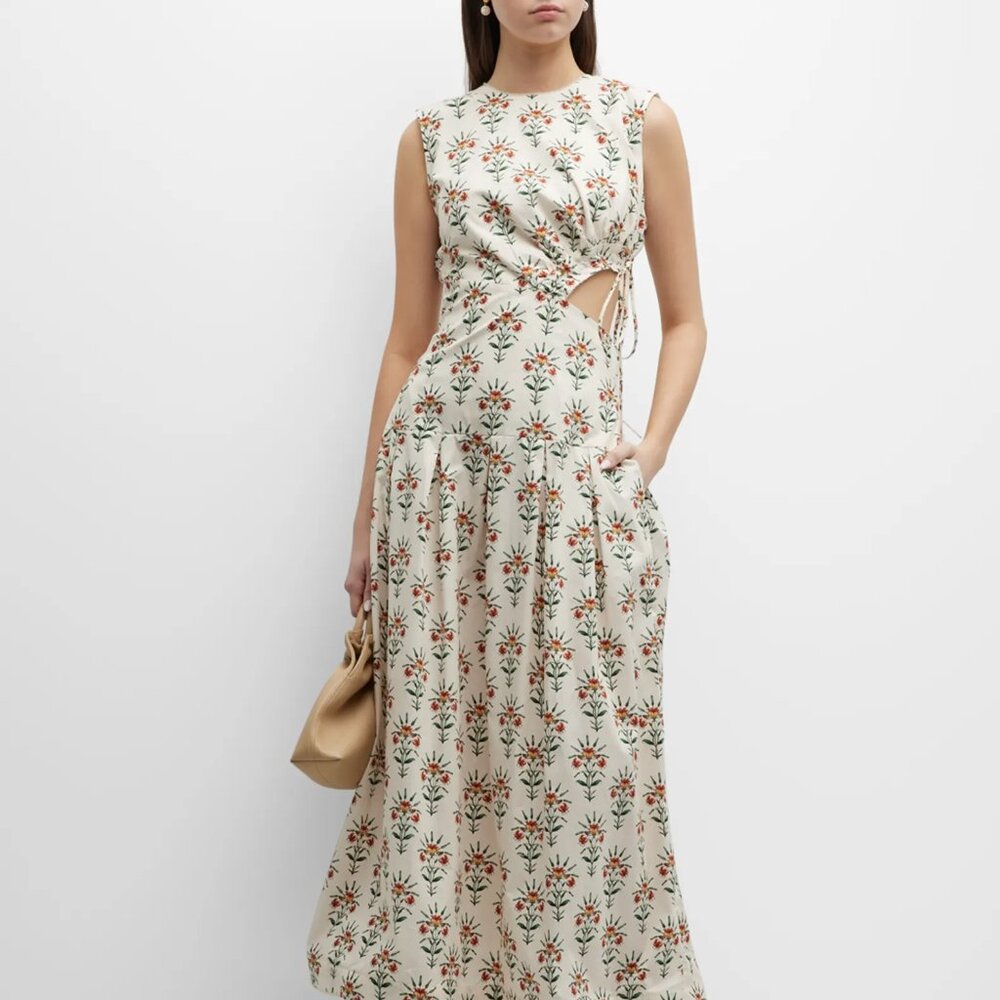 Agua by Agua Bendita Otono Sleeveless Poplin Cutout Midi Dress, Sz S